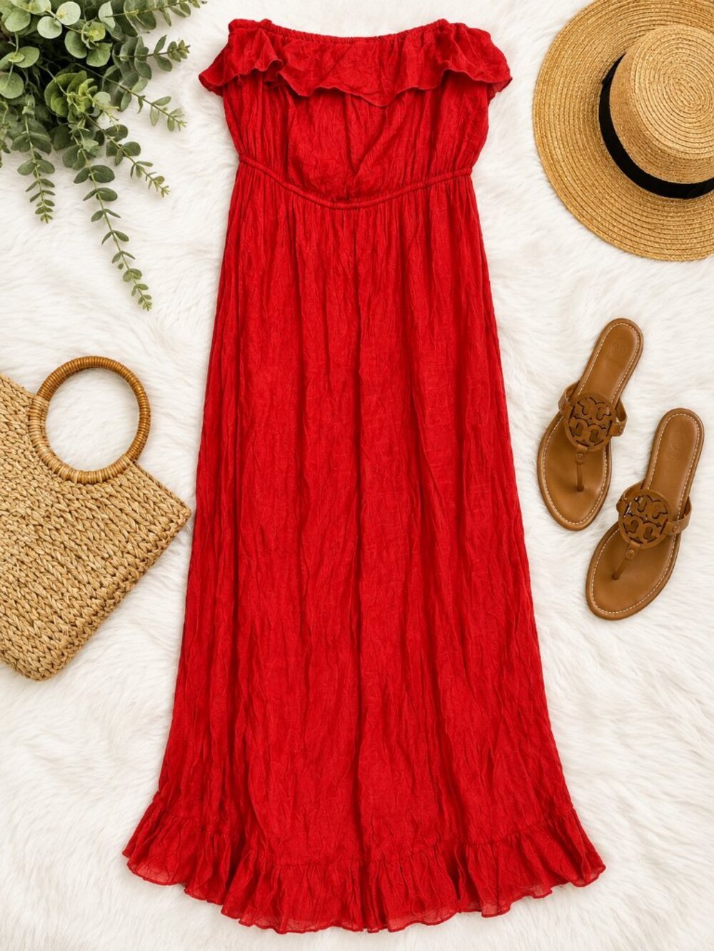 Charlotte Russe XL Red Strapless Maxi Dress Flowy Ruffle Hem Summer